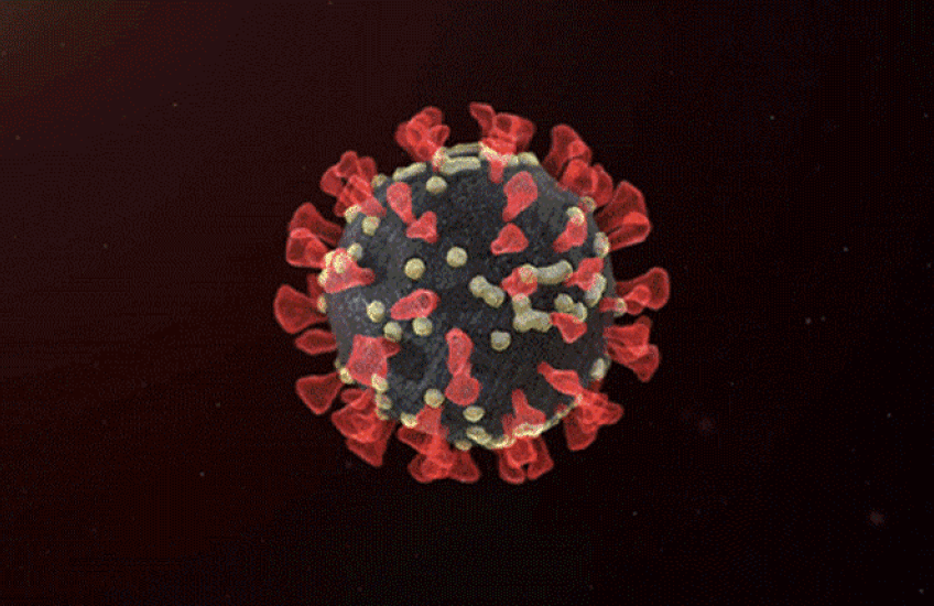 A single viral molecule changing from red to blue on a loop