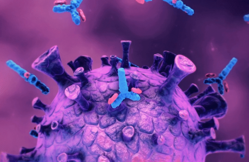 An illustration of a spike protein. Video: Nopparit/Getty Images