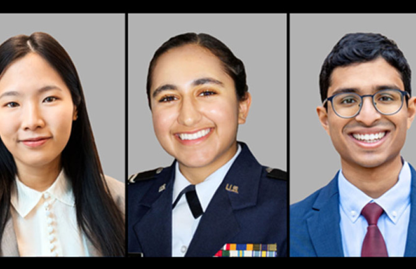 three portrait photographs, from left to right: Carina Shiau, Jupneet Singh, and Sreekar Mantena