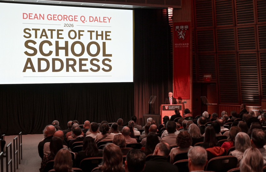 George Q. Daley addresses a seated crowd during his 2026 State of the School address
