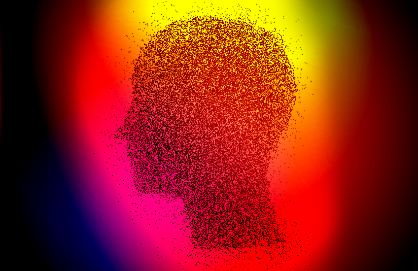 Silhouette of a human head made of particles.