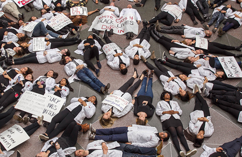 Die-in at the TMEC atrium. Image: Bethany Versoy for HMS