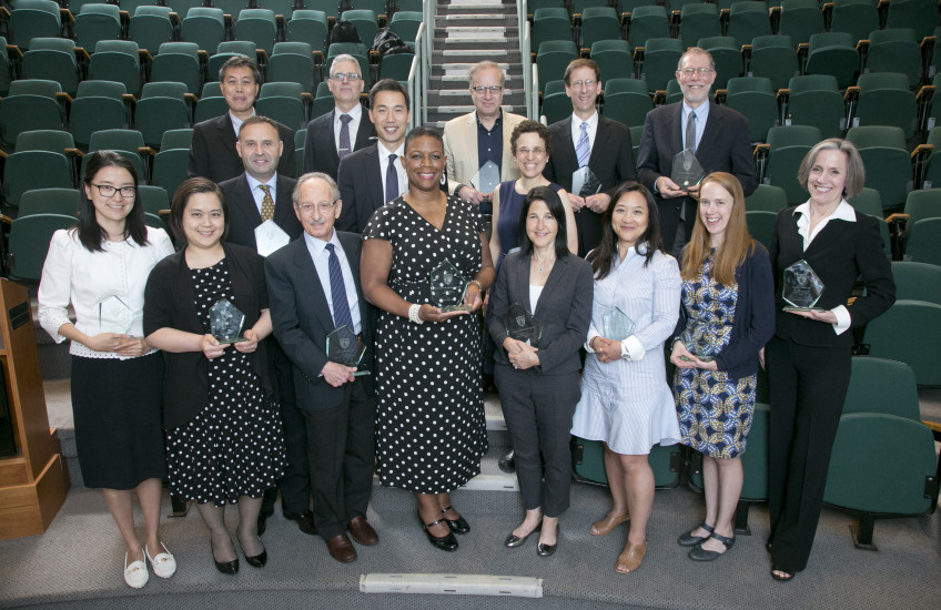 Top row (from left): Yin-Shan Eric Ng, Leon Sanchez, Isaac Kohane, David Hirsh, Gary Fleisher, Lofti Merabet, Robert Yeh, Joanne Borg-Stein, Aram Kim, Supattriya Chutinan, Jeremy Ruskin, Sherri-Ann M. Burnett-Bowie, Elizabeth Ginsburg, Alyna Chien, Kathleen Conroy, Chandlee Dickey. Image: Image: Jeff Thiebauth.