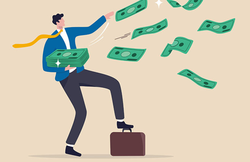 illustration of a business person tossing money away