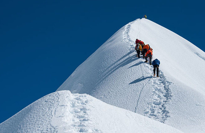 Climbers on snowy Mt. Everest