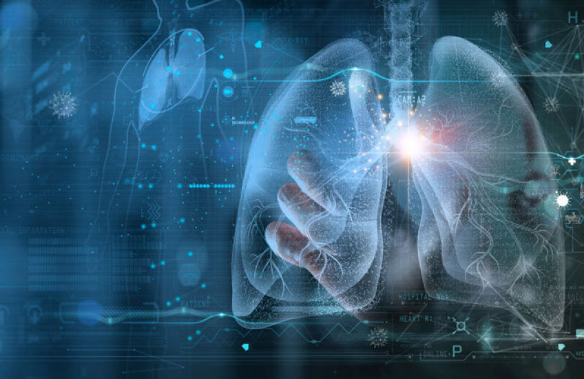 Illustration of lungs with graphs & charts 