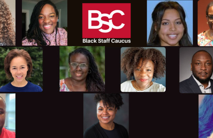 Screen grab of a zoom meeting of the Black Staff Caucus showing some of its members 
