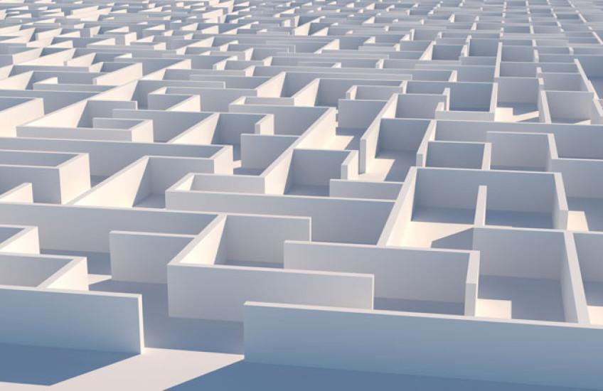 An aerial view of a white maze