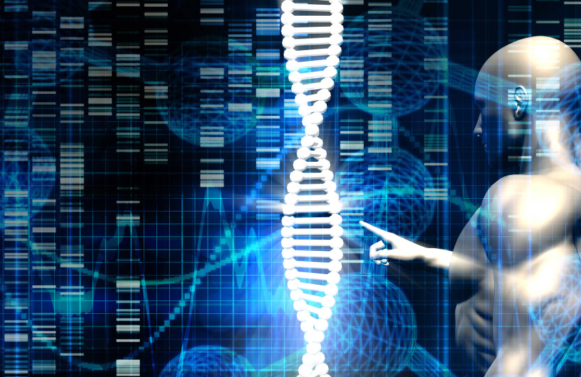 Illustration of robot touching a DNA strand 