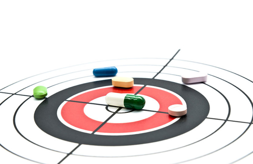 Pills on a bull's eye target