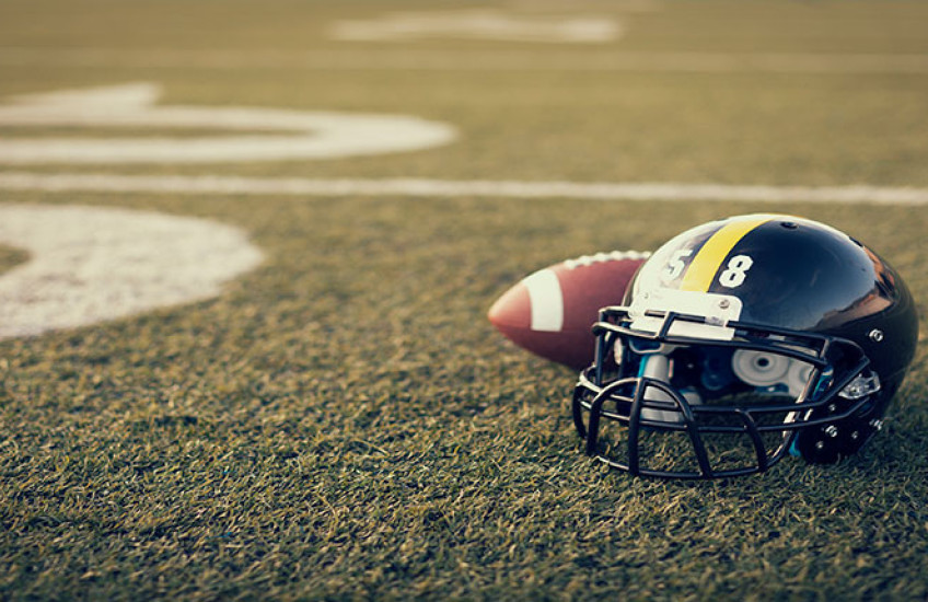 football field, helmet, ball