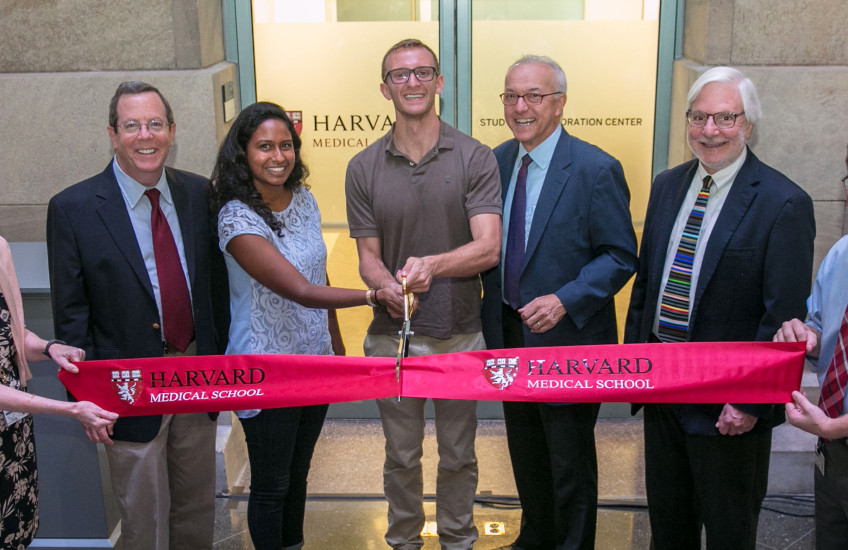 From left: Jane Neill, Edward Hundert, Nivanthika Wimalasena, Derek Soled, George Q. Daley, David Golan, Bruce Maclntyre. Image: Bethany Versoy for HMS