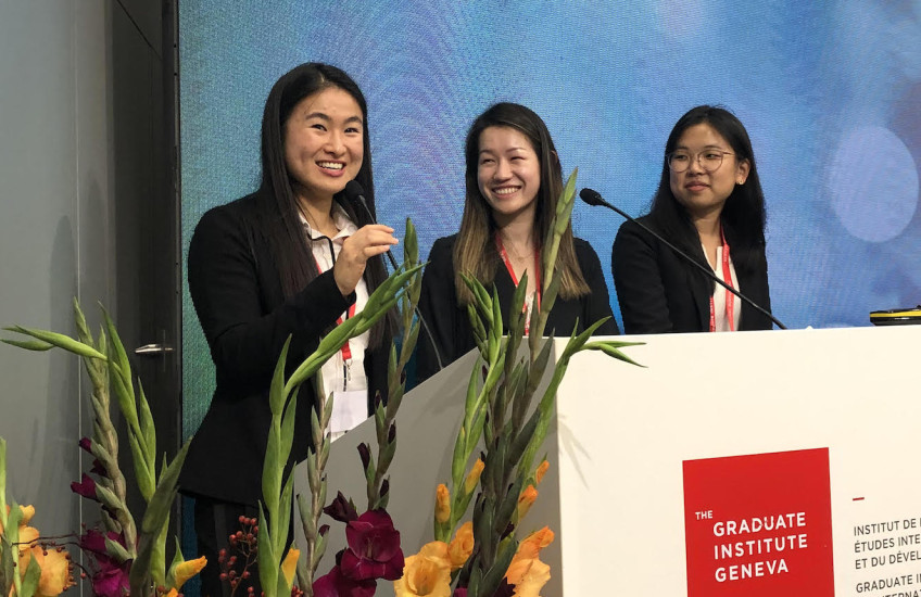 Michelle Dong and teammates at the Geneva Challenge conference
