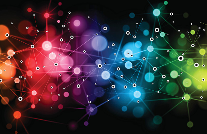 digital image of rainbow network connections