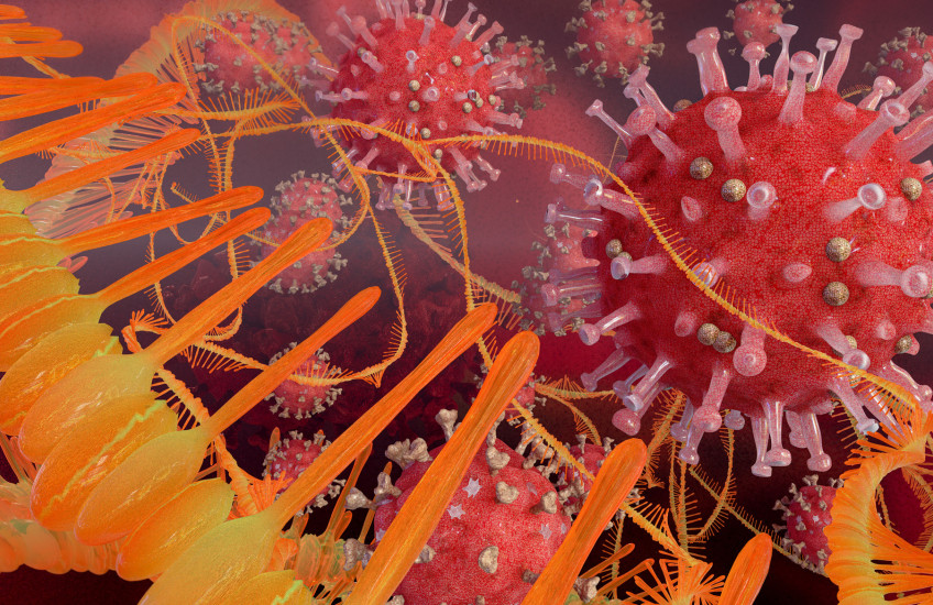 Illustration of MRNA chains contained in a modern coronavirus vaccine.