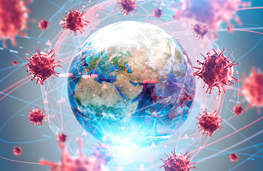 globe surrounded by corona viruses