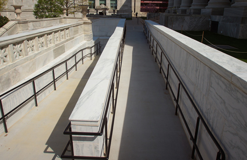 new access ramp in front of Gordon Hall