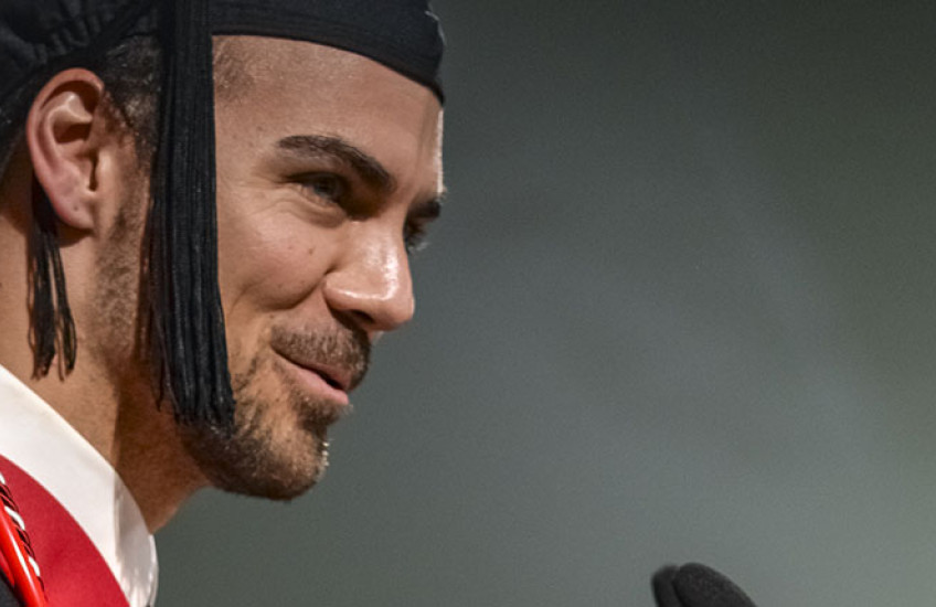 Robert Weatherford in front of microphone