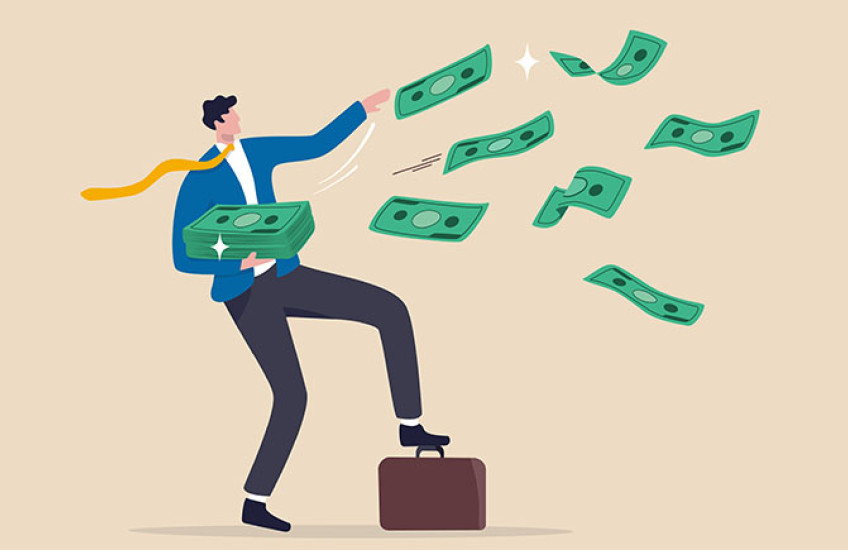illustration of a business person tossing money away