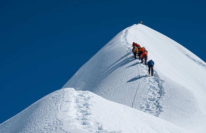 Climbers on snowy Mt. Everest