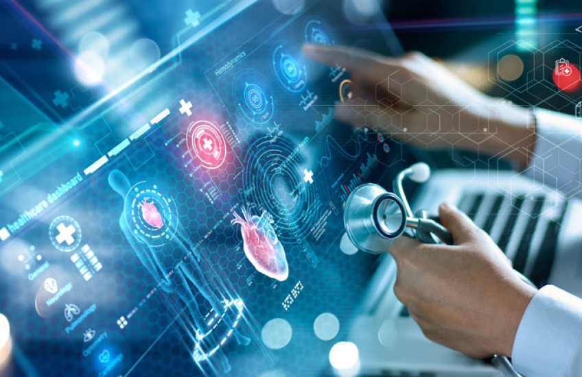 computer screen and physician hands