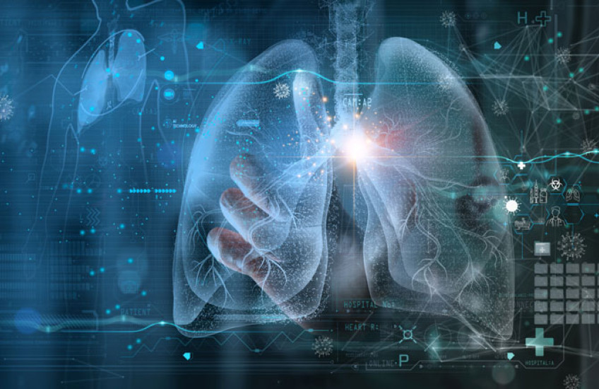 Illustration of lungs with graphs & charts 