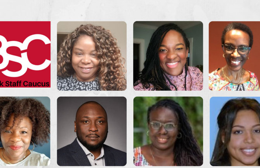 Screen grab of a Black Staff Caucus zoom meeting showing some of its members 