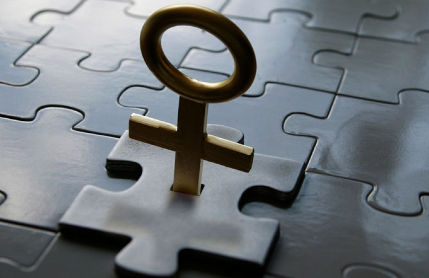 A puzzle piece with a female sign for a handle clicking into a puzzle