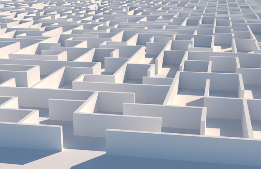 An aerial view of a white maze