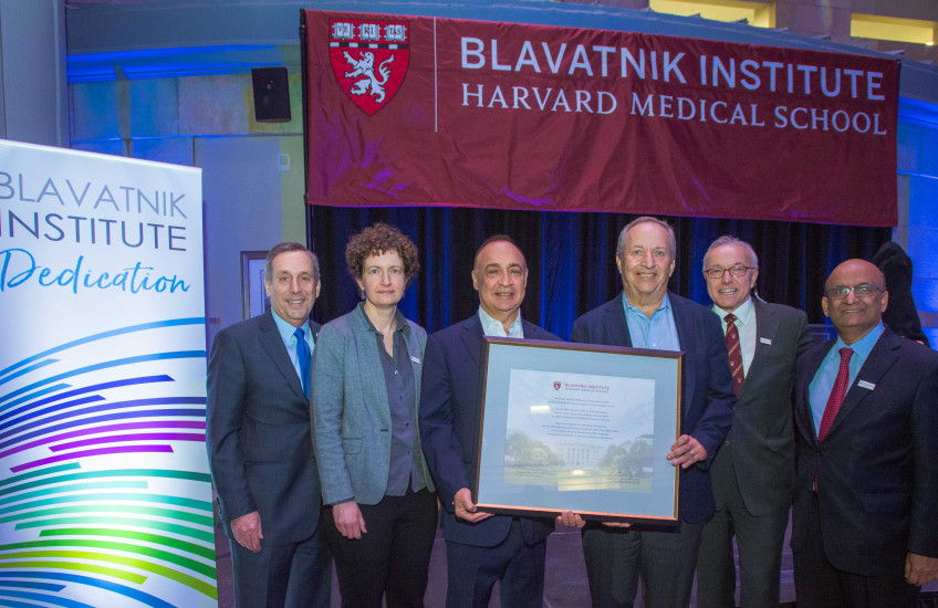 Harvard officials with Len Blavatnik following dedication ceremony.