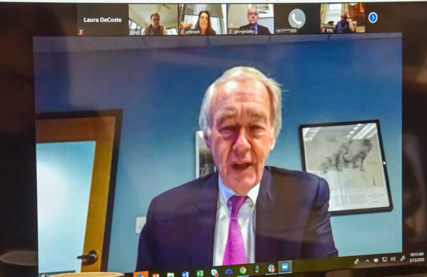 Sen. Edward Markey on teleconference monitor 