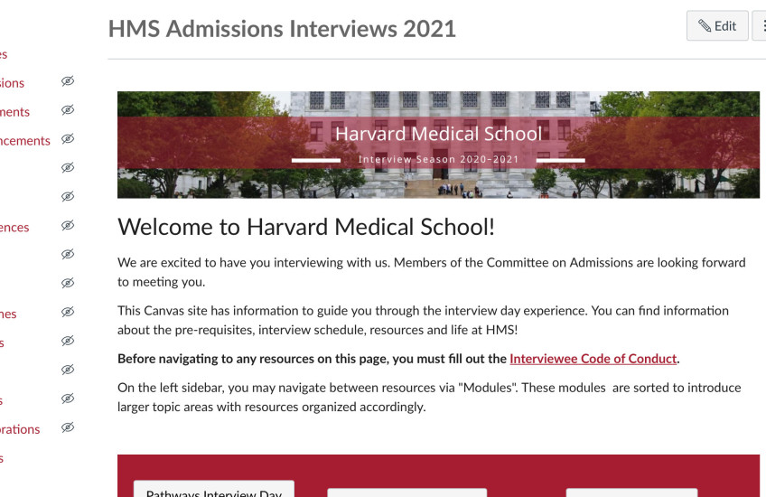 Screen shot of HMS admissions website 