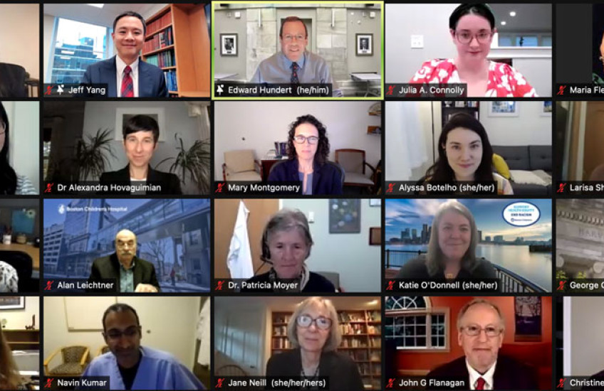 Screen shot of teaching excellence awards zoom meeting, multiple faces