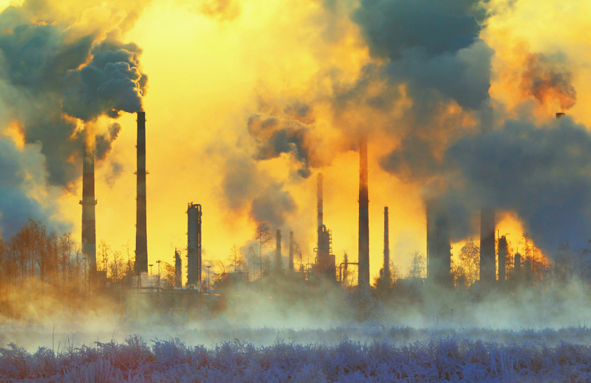 Smog and smoking pipes in an industrial zone