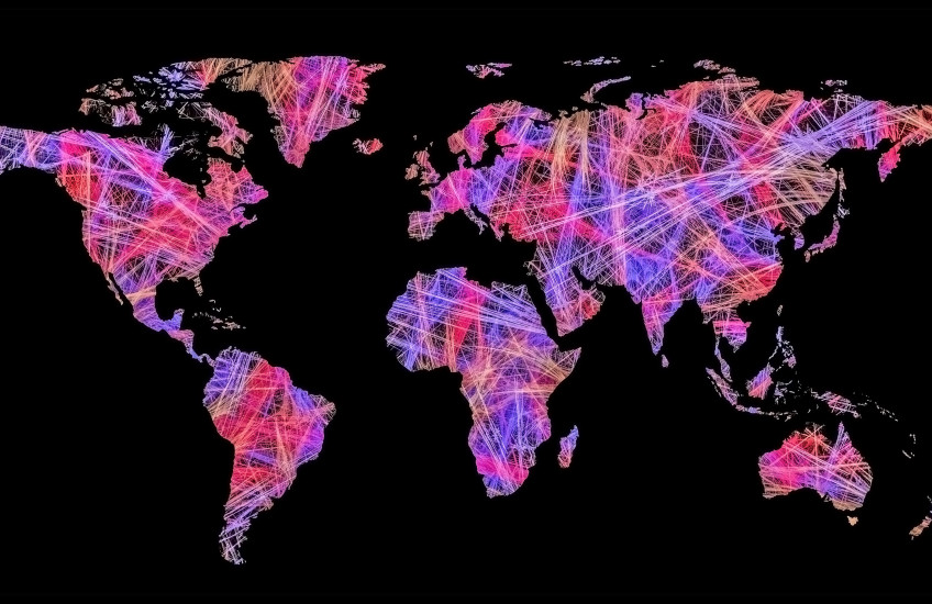 Abstract, colorful world map.