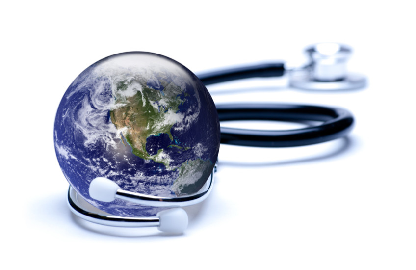 globe with stethoscope around it