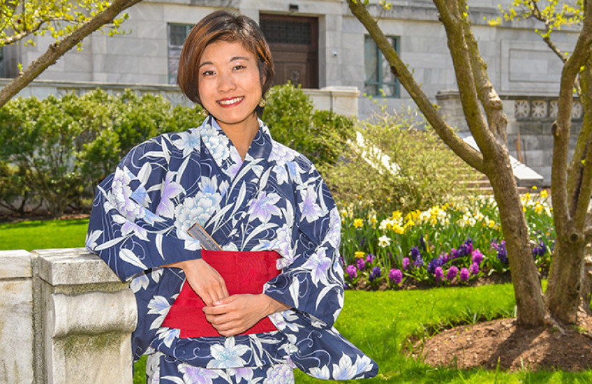 Ryoko Hamaguchi on the HMS Quad in her kimono