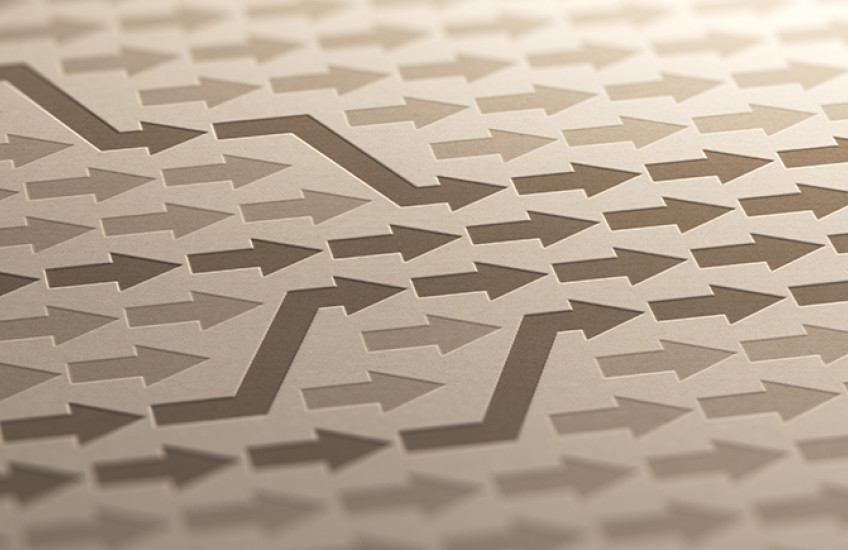 illustration of arrows converging