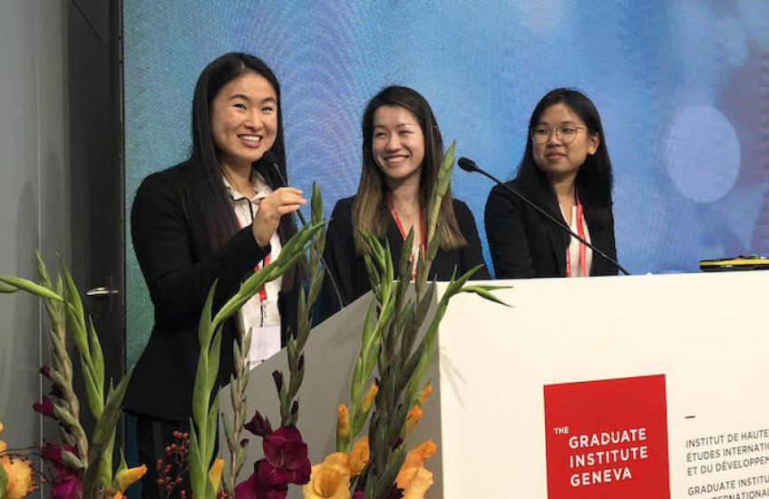 Michelle Dong and teammates at the Geneva Challenge conference