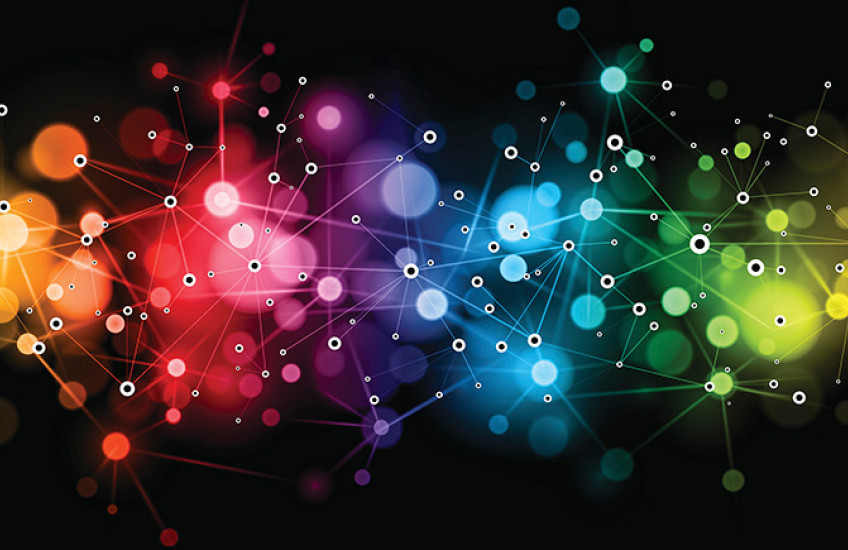 digital image of rainbow network connections