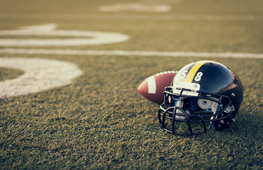 football field, helmet, ball