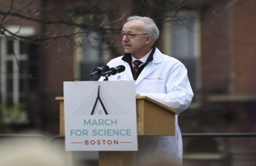 George Q. Daley speaks to an audience at the March for Science.