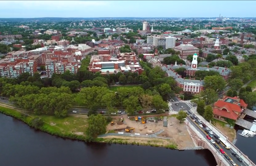 aerial view of Harvard University campus