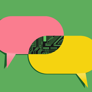Illustration of two speech bubbles with circuitry where they overlap