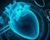 Illustration of a heart x-ray with technology around it, such as a CD