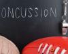 Illustration of a chalkboard that reads "Concussions" with a brain and a football nearby