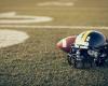 football field, helmet, ball