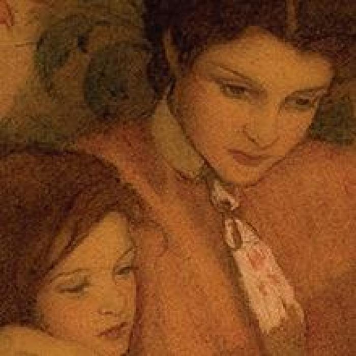 illustration of mother reading to young daughter
