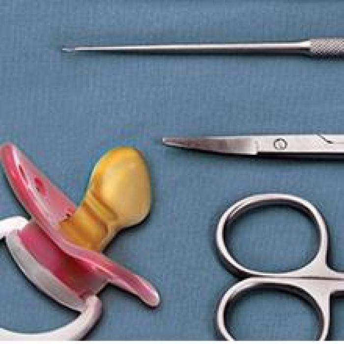 surgical tools with baby's pacifier