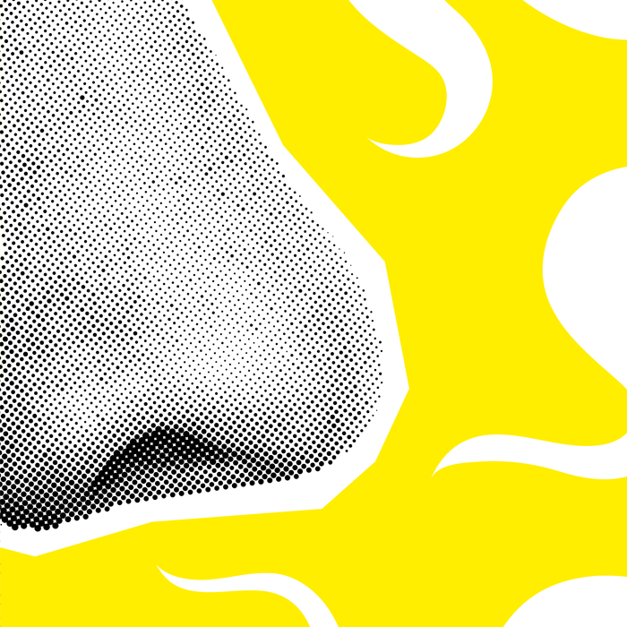 profile of a nose with illustrated "smells" wafting around it